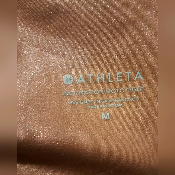 NWOT Athleta Inclination Metallic Copper Moto Goth Gym Yoga Legging Pants SZ M - Picture 3 of 4
